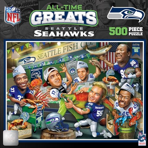 MasterPieces 500 Piece Officially Licensed NFL Jigsaw Puzzle - Seattle Seahawks All Time Greats for Adults & Family, 18"x24", Eco-Friendly - style: Seattle Seahawks