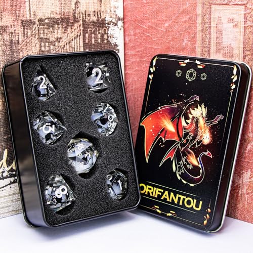 DND Cat Dice Set Silvery White Sharp Edge Dice with Box, RPG D and D Dice Dungeons Dragons Role Playing Game Polyhedral Resin Dice Set D20 D12 D10 D8 D6 D4 - color: Silver White