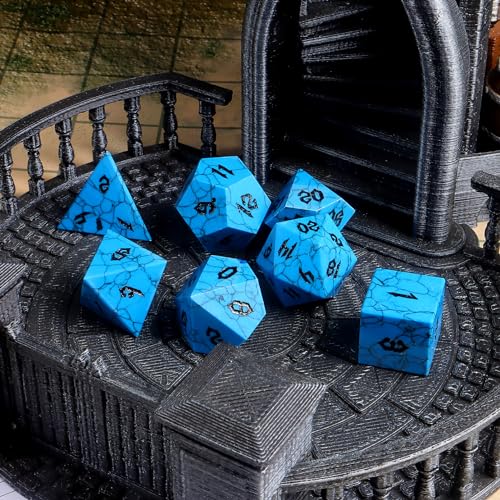 Synthetic Turquoise Cracked Blue Dice Set, 7-Piece Polyhedral Dice for Dungeons & Dragons (D&D), Pathfinder, MTG, Tabletop RPG Gaming, Natural Texture Dice with Black Numbers (Blue) - color: Blue
