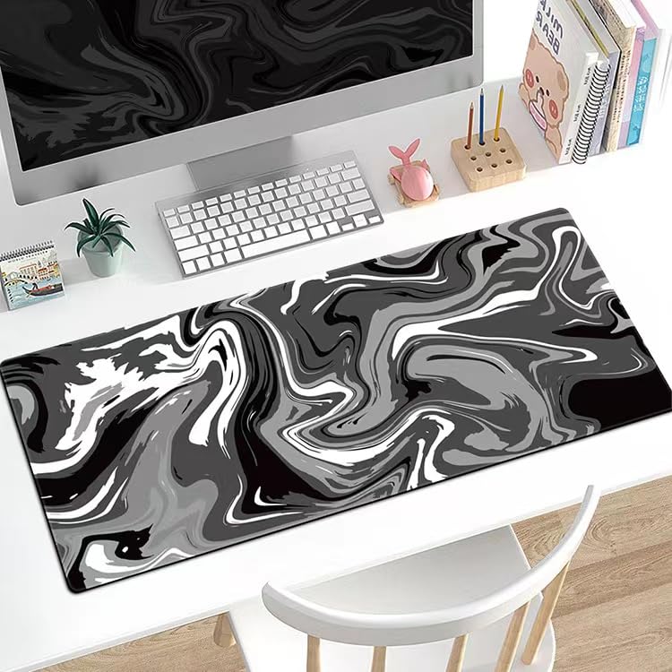 Gaming Mouse Pad XL XXL with World Map(31.5 x 11.8in), Desk Mat&Large Mouse Pad Keyboard Mat 3MM Anti Slip and Waterproof Rubber Mouse Pad (Black Marble Fluid Design)… - color: Black Marble Fluid Design