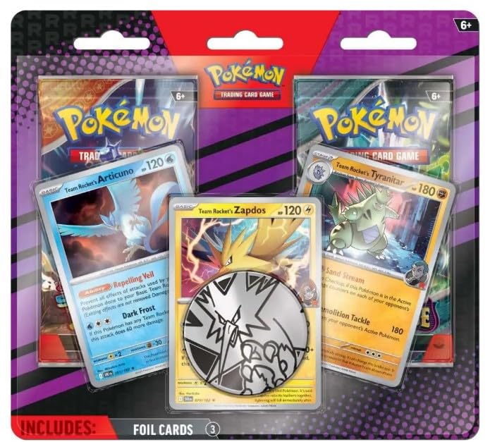 Team Rocket's Articuno, Zapdos and Tyranitar Pokemon TCG Trading Card Game Includes 3 Promo Cards, with 2 Booster Packs Surging Sparks, Twighlight Maquerade and Coin