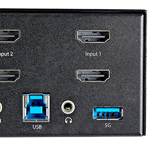 StarTech 2-Port Dual HDMI KVM, 4K 60Hz UHD HDR, USB 3.0 Hub, TAA | Fast switching, USB 3.0 5Gbps hub, 4x USB 2.0 HID ports, Hotkey, Two computers two monitors, Analog & 7.1 digital audio