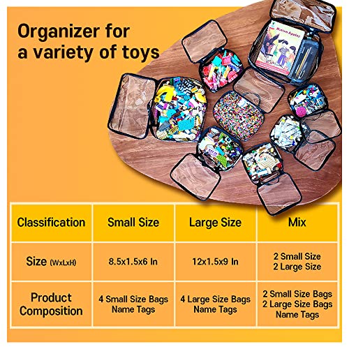 장난감 보관 정리함 투명 4팩 빌딩 벽돌 블록 가방 지퍼 포함 | 이름표 및 수동 포켓이 있는 내구성 있는 PVC 케이스, 블록, 점토, 보드 게임을 보관할 수 있습니다. 여행 및 놀이방을 위한 휴대용 손잡이 - color: 블랙., size: Small