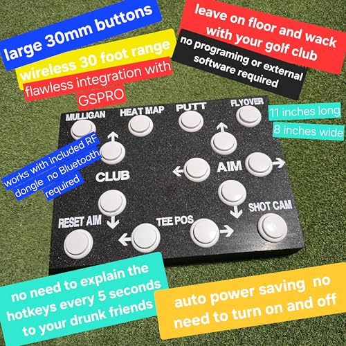GSPRO Wireless Golf Simulation Control Box, 14 Large Tactile Buttons, RF Dongle Connection, Auto-Wake, No Programming Required, Hand-Built in USA, 11x8 Inches, GSPRO Software - color: Black