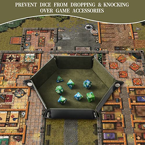 Grajar 2 Pcs Portable Folding Dice Rolling Tray Set for RPG DND Table Games - PU Leather and Velvet Holder Storage Box - RoyalBlue and Green - color: Royalblue and Green