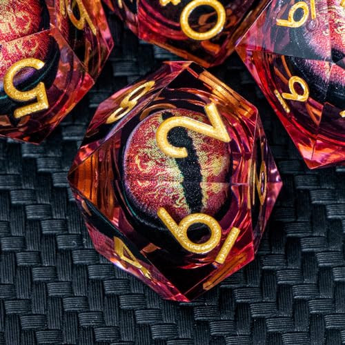 ARUOHHA DND Resin Dice Dragon Eye Dice Liquid Core Red Sharp Edged Dice Set with Gift Box, Polyhedral D and D Dice Set Role Playing Game D20 D12 D10 D8 D6 D4 - color: Ly03-red