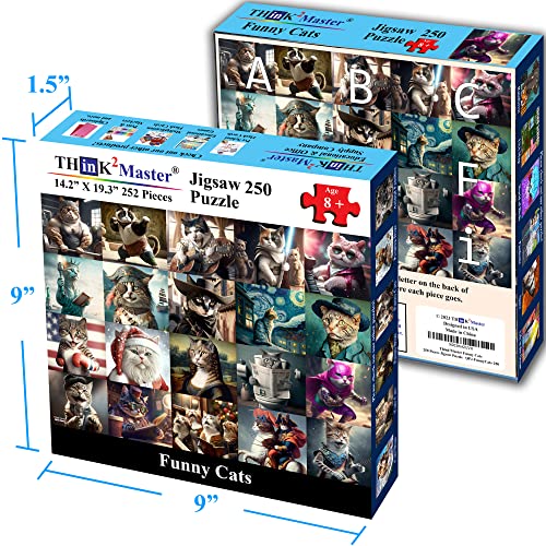 Think2Master Funny Cats 250 Pieces Jigsaw Puzzle Featuring Kittens and Cats. Great Gift. Large Pieces. Size: 14.2” X 19.3” - style: Funny Cats