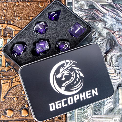 DND Skull Dice Set 7PCS Necromancer Polyhedral Dice for Dungeons Dragons RPG Role Playing Game, Resin Sharp Edged D and D Dice with Gift Box D6 D8 D10 D12 D20 (Silver Purple) - color: Purple&silver