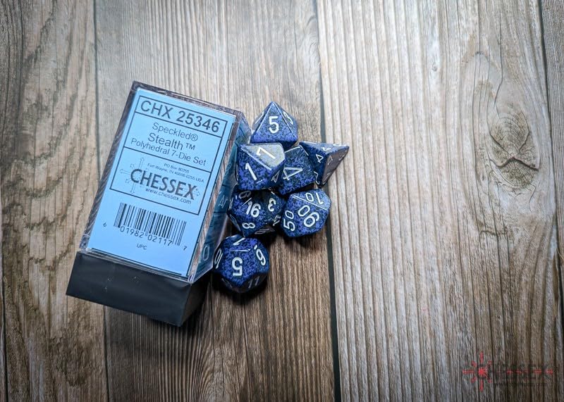 Chessex DND Dice Set-Chessex D&D Dice-16mm Speckled Stealth Plastic Polyhedral Dice Set-Dungeons and Dragons Dice ludes 7 Dice - D4 D6 D8 D10 D12 D20 D%, Various (CHX25346)