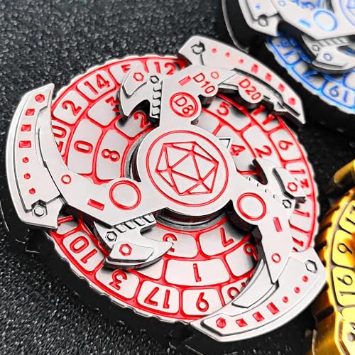7-in-1 DND Dice Set, Rotate Metal Rotate Dungeons and Dragons DND Compass Dice, Cool RPG Role Playing Table Game Dice(Sliver Black) - color: Mechanical-black Red