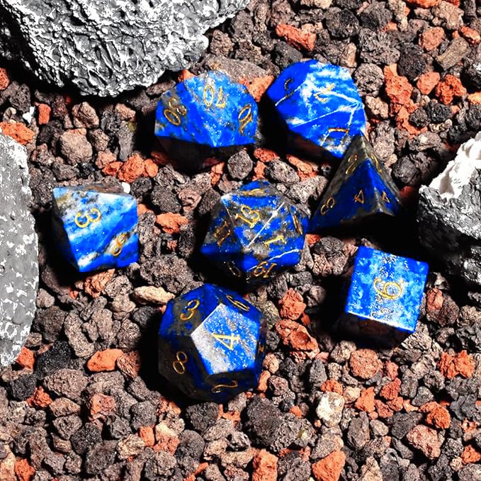 Natural Gemstone DND Dice Set,7 Pcs Lapis Lazuli Handmade Polyhedral D&D Dice with Gift Metal Box for Dungeons and Dragons MTG Role Playing Games (Lapis Lazuli) - color: Lapis Lazuli