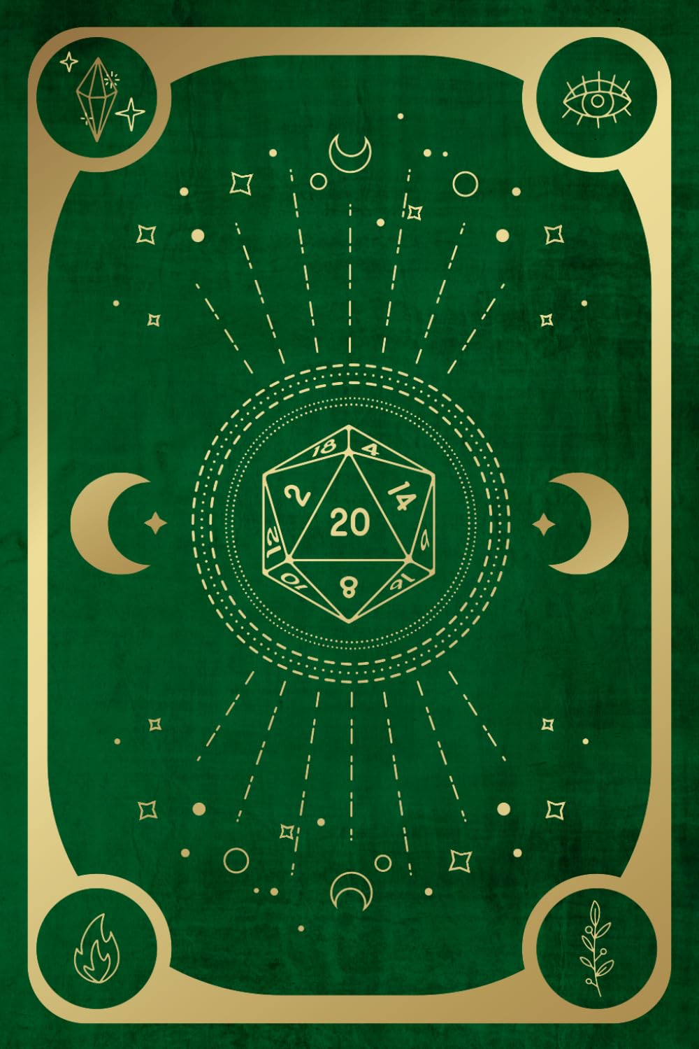 DND Character Journal and Campaign/Session 6x9 inch Notebook, Green & Gold Book of Magic Cover