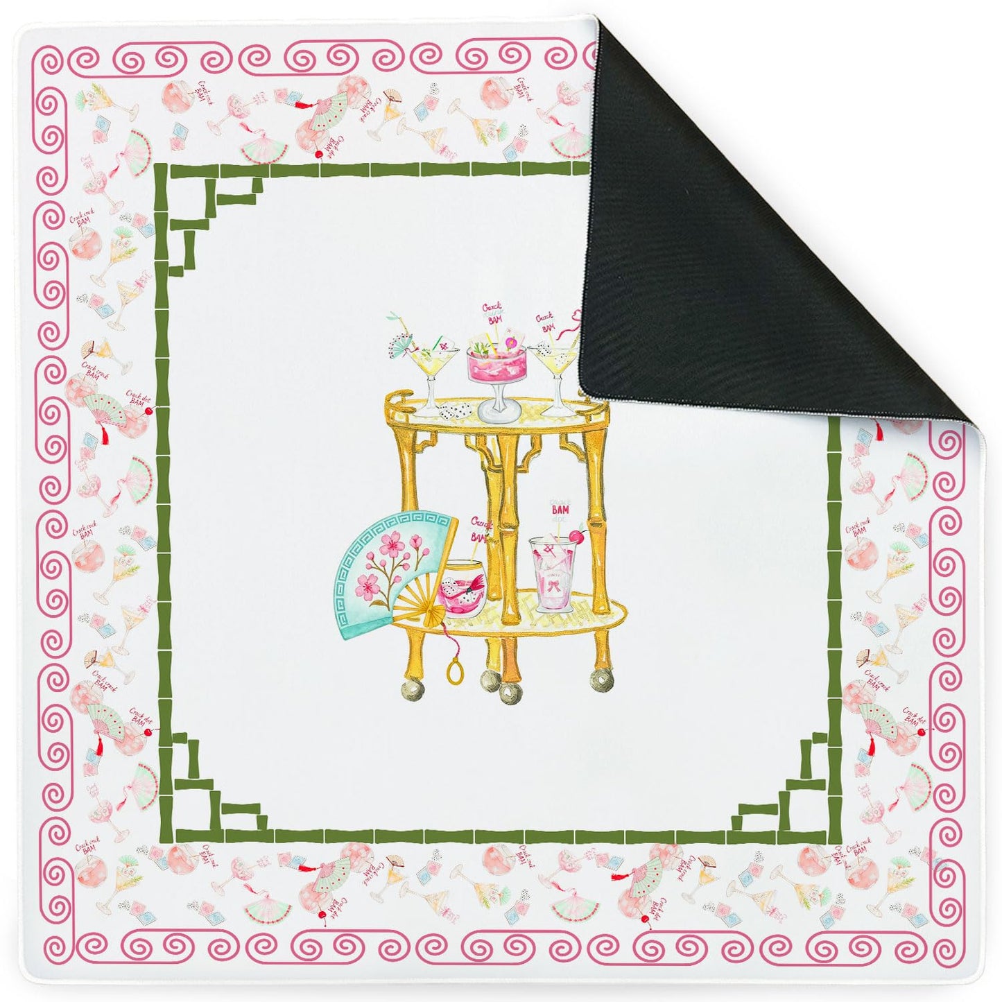 Chinoiserie Cocktail Mahjong Mats - Pink Cocktail Table Cover | Chinoiserie Non-Slip Noise Reduction Gaming Mat, Tablecloth for Card Poker Dominoes Dice and Board Games 31.5x31.5 inch - color: Pink