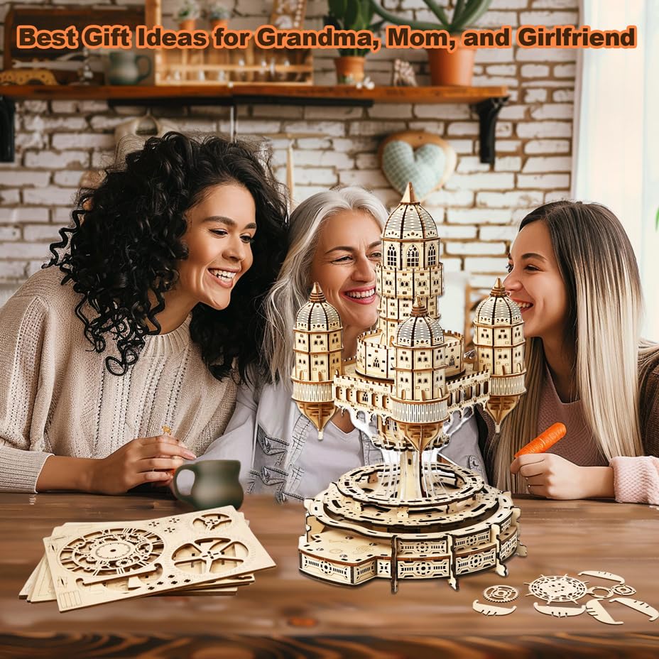 3D Wooden Puzzle for Adults – SkyCity Floating Castle Music Kit with LED Lights & Rotating Mechanism, DIY Mechanical Building Set, Hobbies Puzzle Models for Teens & Collectors - style: SkyCity Floating Castle