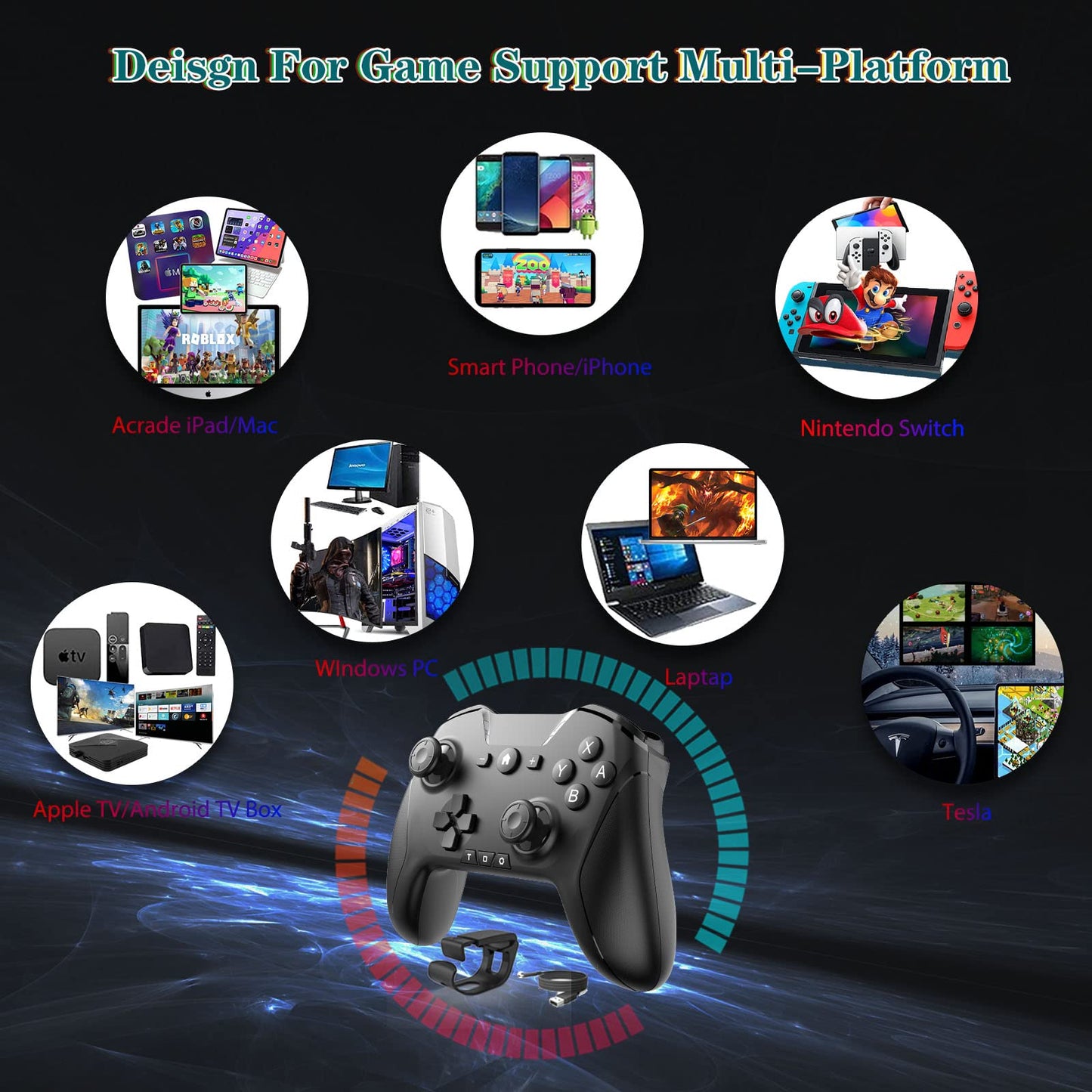 Bluetooth Controller for Switch/Mac/PC/Steam/Mobile Phone/iOS/Android//TV/iPad/Table/Apple Arcade MFi Games, switch pro controller wireless with Adjustable Dual Motion,Turbo,Macros,6-Axis,Wake Up for Black Myth: Wukong (Black) (Purple) (Black with Clip) -