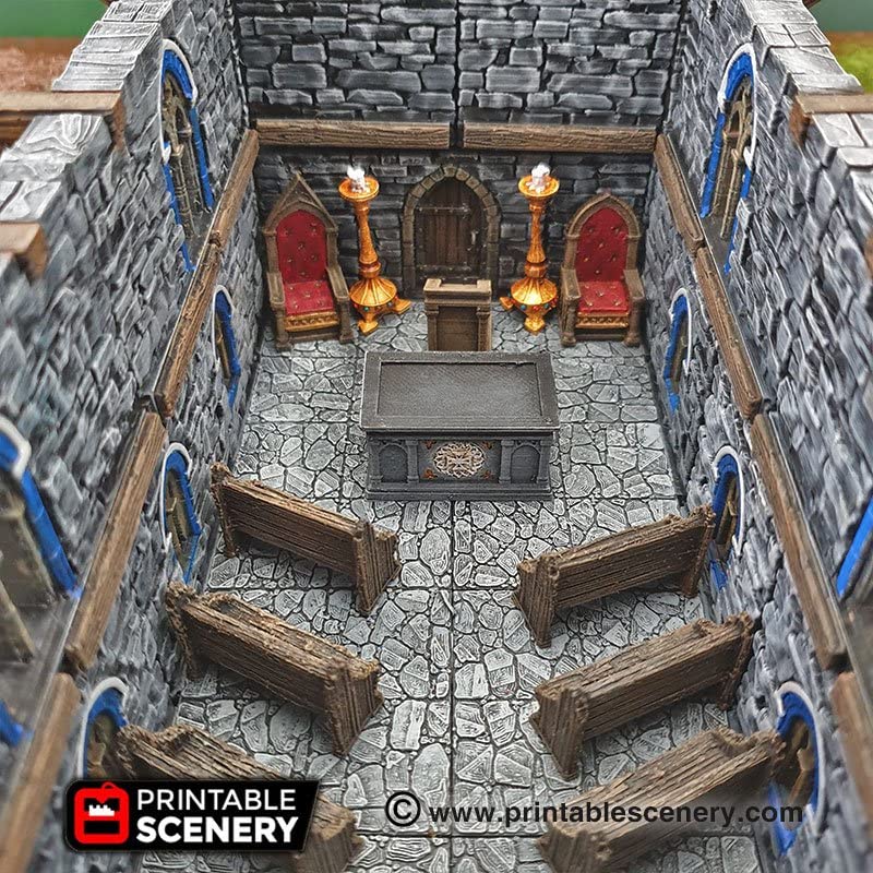 EnderToys Chapel Chattels by Printable Scenery, 3D Printed Tabletop RPG Scenery and Wargame Terrain 28mm Miniatures