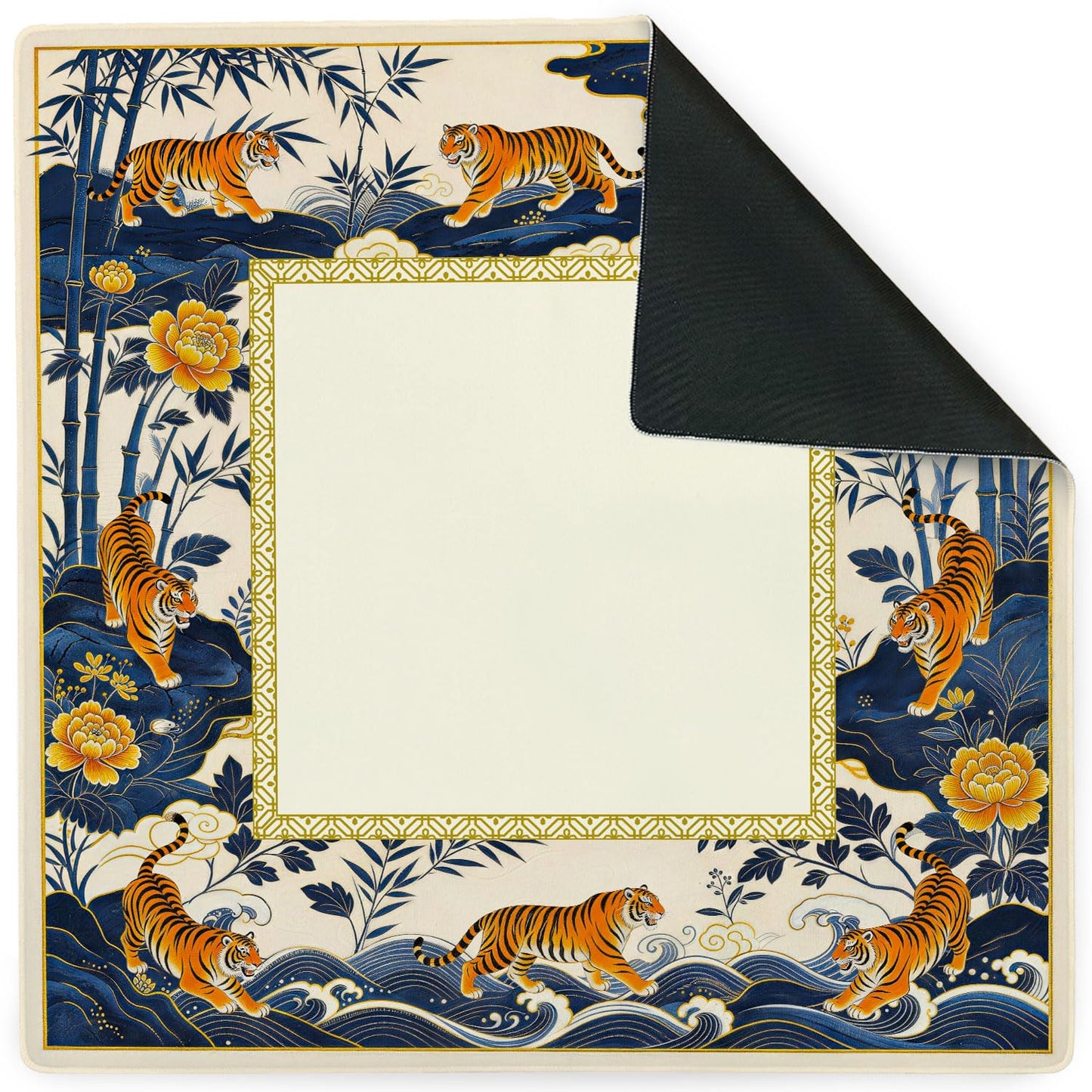 Blue Chinoiserie Mahjong Mats - Blue Preppy Mahjong Mat for Table | Blue Floral Leopard Chinoiserie Mahjong Mat, Dominoes Poker Card Board and Tile Games Gifts 31.5x31.5 inch - color: Blue
