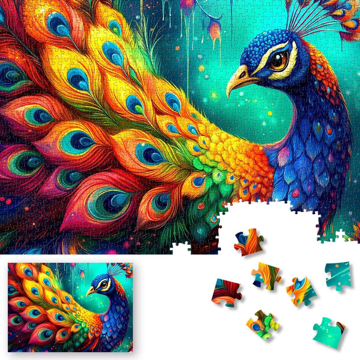 1000 Piece Jigsaw Puzzle for Adults Peacock Design Dust-Free Thick HD Board | ROSE RAIN Premium, Hard Puzzle with Letters on Back, Fantasy Peacock Art for Stress Relief, Family Game Nights and Fun Gifts. - color: 1000pcs-c004h