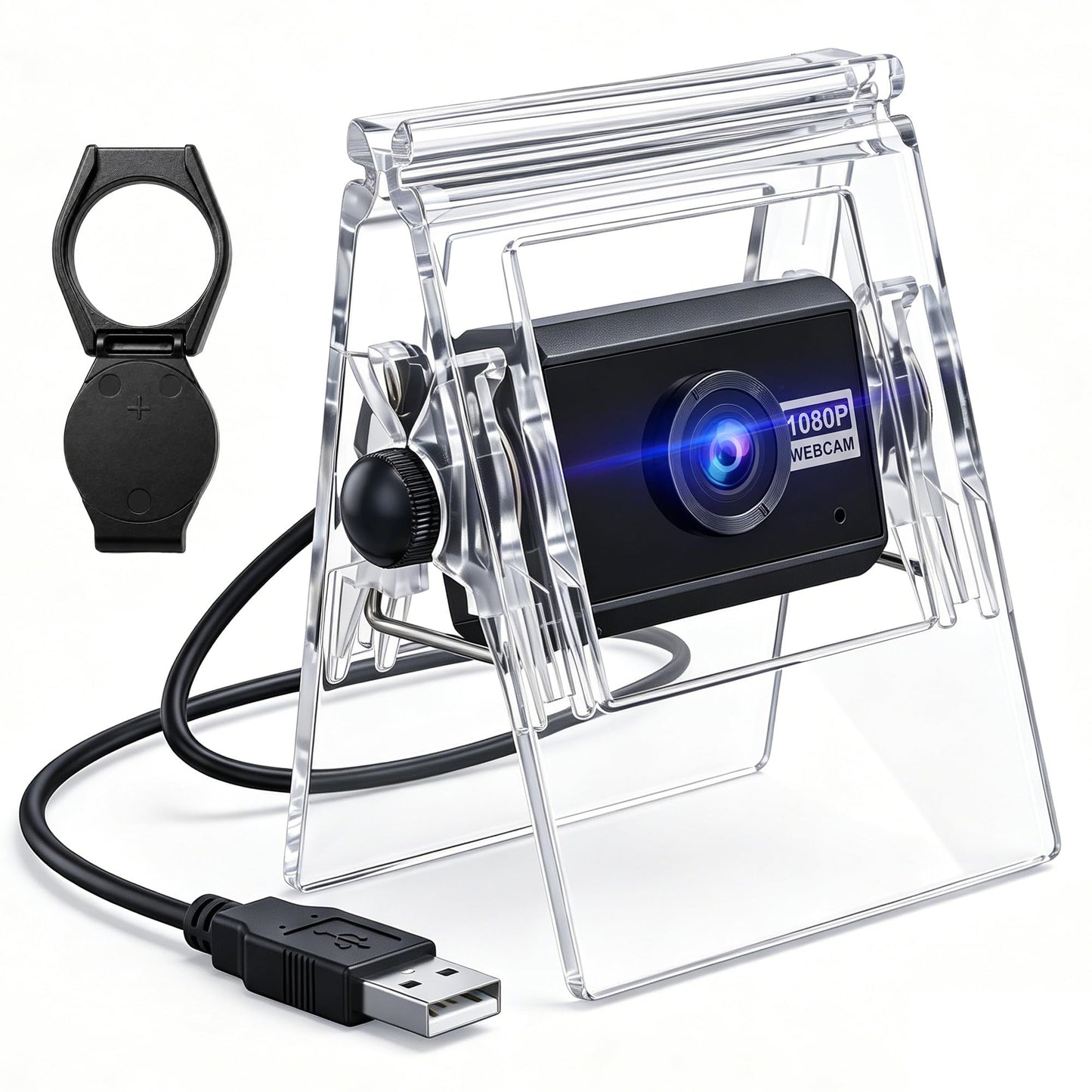 1080P USB HD Webcam with Microphone, Web Camera for PC,with Auto White Balance for Video Calls, Live Streaming Gaming & Online Meetings ,USB Streaming Camera - color: Transparent
