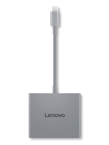 Lenovo USB-C 4 in 1 Travel Hub Block with Integrated Cable, 1x HDMI 4K @ 60Hz, 2X USB-A 3.2, 1x 3.5mm Combo, Luna Grey – Portable, Compact, High-Speed Connectivity Laptops PC Gaming Console Charging