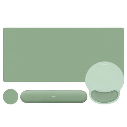 MOSISO Wrist Rest for Mouse Pad Set, Large Gaming Deskpad, Green | Circle Curved Mousepad&Keyboard Wrist Rest&Coaster, Ergonomic Non-Slip Mousepad&Easy Typing Pad with Silicone Lining - color: Green