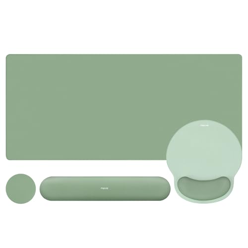 MOSISO Wrist Rest for Mouse Pad Set, Large Gaming Deskpad, Green | Circle Curved Mousepad&Keyboard Wrist Rest&Coaster, Ergonomic Non-Slip Mousepad&Easy Typing Pad with Silicone Lining - color: Green