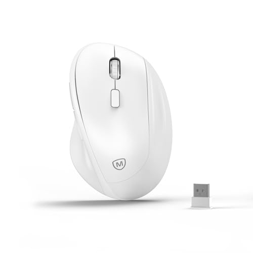 Ergonomic Wireless Mouse 2025 New Updated Smaller with USB-A Receiver for PC Computer, Laptop and Desktop, Ergo Mouse Vertical with Silent Clicks Long Battery Life, Up to 1600 DPI, White - color: White, size: USB Wireless