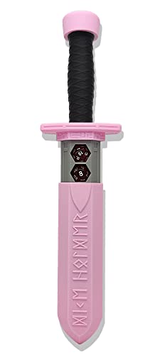 Sword Dagger Dice Holder - (Random 7PCS D20 Dice Set Included) - Custom Polyhedral Dice Storage for Tabletop RPG - Dungeons and Dragons - DND - D&D (Pink) - color: Pink