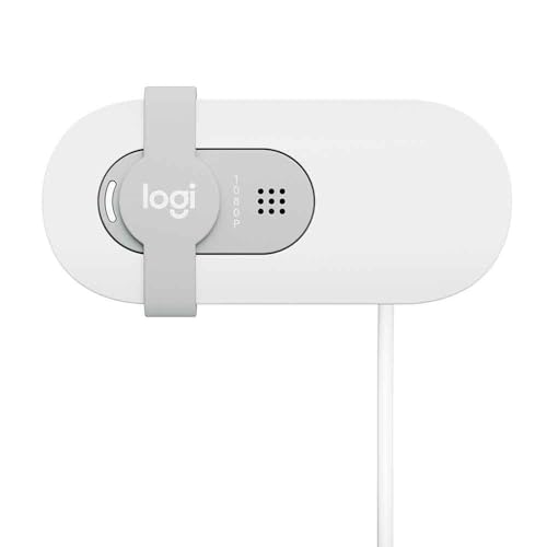 Logitech Brio 100 Full HD Webcam with Built-in Microphone, Privacy Protection, Auto Light Correction and USB-A Connection - White