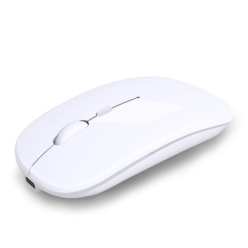 AIKOKOK Wireless Bluetooth Mouse, Rechargeable Dual Mode Mouse,Bright White | BT 5.2 & 2.4G USB Receiver, 3 Adjustable DPI,LED Lights,Slim,Silent,Portable Computer Mouse for Laptop,PC,MacBook,iPad,Tablet - color: Bright White
