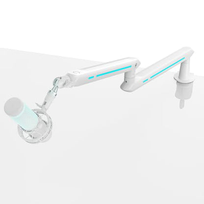ARES WING Aluminum Low Profile Mic Arm with 4.4 lbs Load Capacity, Adjustable Microphone Boom Arm with 3/8” to 5/8” Screw Adapter, Desk Mount Mic Stand for Gaming Streaming Podcasting, White - color: White