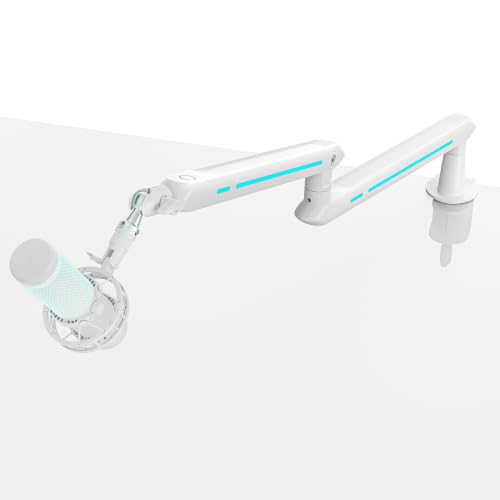 ARES WING Aluminum Low Profile Mic Arm with 4.4 lbs Load Capacity, White | Adjustable Microphone Boom Arm with 3/8” to 5/8” Screw Adapter, Desk Mount Mic Stand for Gaming Streaming Podcasting - color: White