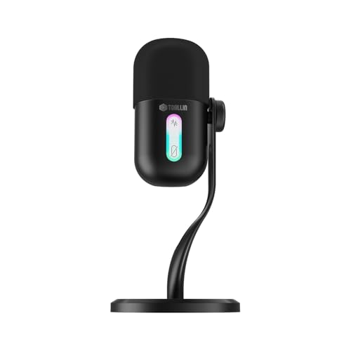 TOALLIN CM60 - USB Condenser Microphone for Recording, Streaming, Podcasting, Meetings on Teams, Zoom, OBS, Twitch, YouTube, Noise Reduction & Mute, Works with Laptop/PC/Tablet/Cellphone, Black