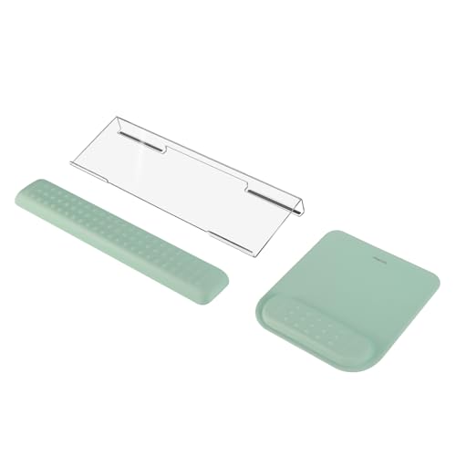 MOSISO Computer Keyboard Stand&Wrist Rest Support for Keyboard &Mouse Pad Set, Ergonomic Massage Wrist Rest Set, Easy Typing Working Acrylic Clear Stand for Office Home, Antique Green - color: Antique Green