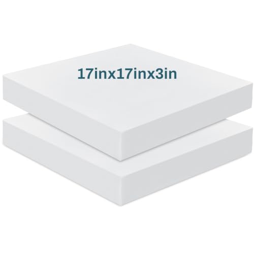 Frienda 2 Pack 3" x 17" x 17"Upholstery High Density Foam Cushion Replacement Square Cut to Size Foam Couch for Chair Couches Padding Shipping Packing DIY Cosplay Projects(White) - color: White, size: 3" X 17" X 17", style: Square
