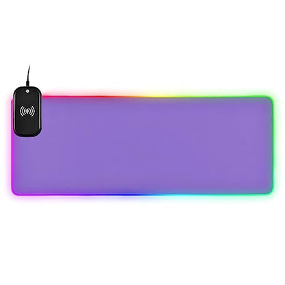 Medium Purple RGB Gaming Large Extended Led Mouse Pad with 14 Lighting Modes, Computer Keyboard Mousepads Mat with 15W Qi Fast Wireless Charging 35.4 x 15.7 Inch - color: Medium Purple, size: Extended XX-Large 35.4x15.7in
