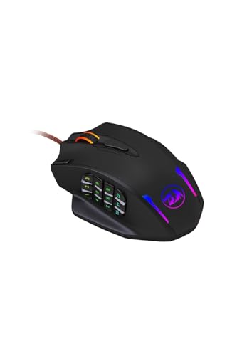 Redragon M908 12400 DPI Impact MMO Gaming Mouse w/ 18 Programmable Buttons, Weight Tuning Cartridge, 12 Side Buttons