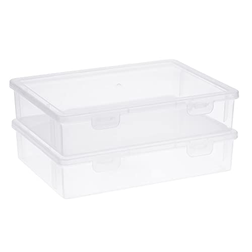 BTSKY Clear Plastic Storage Box with Flap Lid, 2 Pack Small - 9.1"x6.7"x2" | Multipurpose Craft Organizers and Storage Box Art Supply Storage Organizer Plastic Sewing Box for Beads Pencils Notebooks - size: Small-2 Pack
