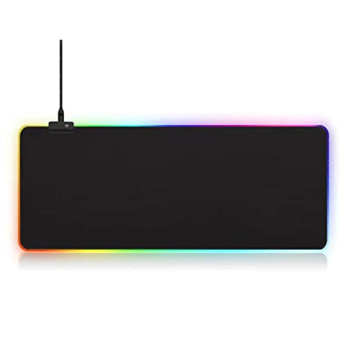 RGB Gaming Mouse Mat Pad - Large Extended Led Mousepad with 14 Lighting Modes 2 Brightness,Big Gaming pad Extra Long Computer Keyboard Mat Anti-Slip Waterproof - 31.5 x 11.8 Inch-Black