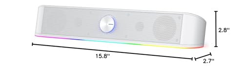 Redragon GS560 RGB Desktop Soundbar, Dynamic Lighting Bar with Audio Sync | 2.0 Stereo Enhanced Auido Quality, Touch-Control Backlit, Volume Knob, Plug & Play USB Powered Computer Speaker - color: White