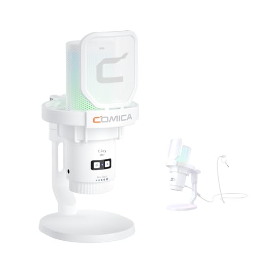 COMICA Ejoy Uni(D) USB Gaming Microphone with Noise Cancellation, RGB Lights, Monitoring, Muting, Streaming Mic for Computer, PS5, PS4, Streaming, Podcast, Chat, Twitch, YouTube, Discord(White) - color: White