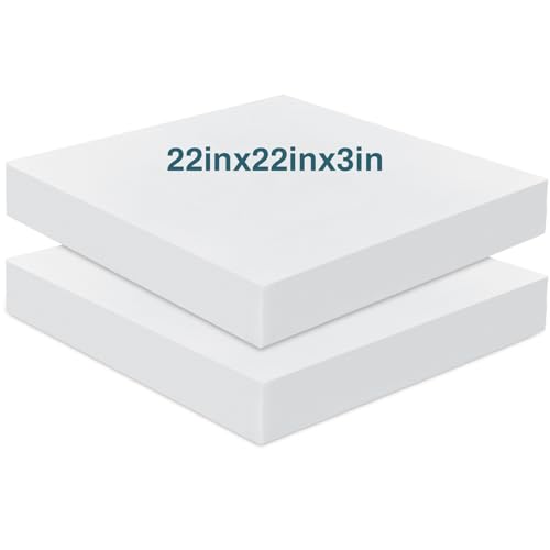 Frienda 2 Pack 3" x 22" x 22" Upholstery High Density Foam Cushion Replacement Square Cut to Size Foam Couch for Chair Couches Padding Shipping Packing DIY Cosplay Projects(White) - color: White, size: 3" X 22" X 22", style: Square