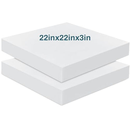 Frienda 2 Pack 3" x 22" x 22" Upholstery High Density Foam Cushion Replacement Square Cut to Size Foam Couch for Chair Couches Padding Shipping Packing DIY Cosplay Projects(White) - color: White, size: 3" X 22" X 22", style: Square