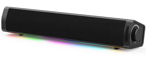 Computer Speakers for Desktop PC, RGB Gaming Soundbar with 3 Sound Modes | Desktop Monitor Speakers with Enhanced Bass, Headphone Jack, and USB-C/USB-A adapter for Windows, Mac, and PS5. Plug and Play