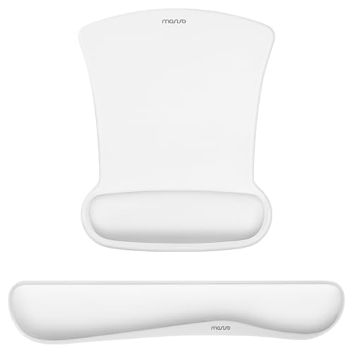 MOSISO Wrist Rest Support for Mouse Pad & Keyboard Set, Ergonomic Mousepad Non-Slip Base Home/Office Pain Relief & Easy Typing Cushion with Neoprene Cloth & Raised Memory Foam, White - color: White
