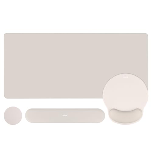 MOSISO Wrist Rest for Mouse Pad Set, Large Gaming Deskpad, Stone Gray | Circle Curved Mousepad&Keyboard Wrist Rest&Coaster, Ergonomic Non-Slip Mousepad&Easy Typing Pad with Silicone Lining - color: Stone Gray