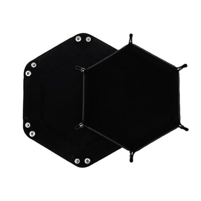 2 PCS Folding Dice Rolling Tray, Portable Hexagon Tray Dice Holder, Velvet Holder Storage Box for UNO Casino Games Dungeons and Dragons RPG Dice Gaming and Other Table Games (Black) - color: Black