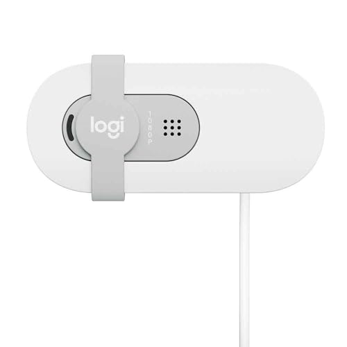 Logitech Brio 100 Full HD Webcam with Built-in Microphone, Privacy Protection, Auto Light Correction and USB-A Connection - White
