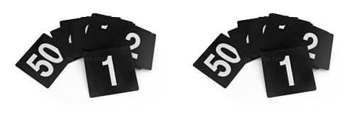 New Star Foodservice 23206 Plastic Double Sided Table Numbers, 1-50, 4-Inch by 4-Inch, Light Grey on Black (Pack of 2) - size: 4 x 4 inches (Pack of 2), style: Light Grey on Black (1-50)
