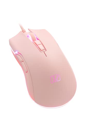 i-rocks M31E RGB Wired Gaming Mouse : 6400 DPI Optical Sensor - 60 Million Click lifespans - Compatible Software - 7 Programmable Buttons - Peach Pink - color: Pink